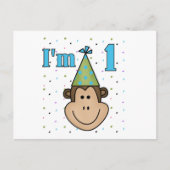 Monkey in パーティーハット1st誕生日Tシャツ インビテーションポストカード (正面)
