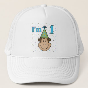 Monkey in パーティーハット1st誕生日Tシャツ キャップ