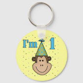 Monkey in パーティーハット1st誕生日Tシャツ キーホルダー (正面)