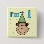Monkey in パーティーハット1st誕生日Tシャツ 缶バッジ (正面)