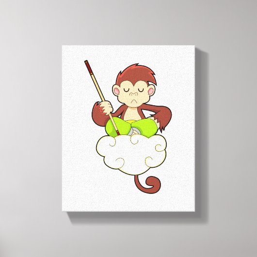 Monkey in Cross Leged on Clouds キャンバスプリント (正面)