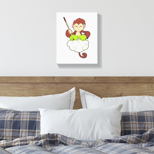 Monkey in Cross Leged on Clouds キャンバスプリント (インサイチュ (寝室))