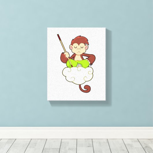 Monkey in Cross Leged on Clouds キャンバスプリント (インサイチュ (ウッドフロア))