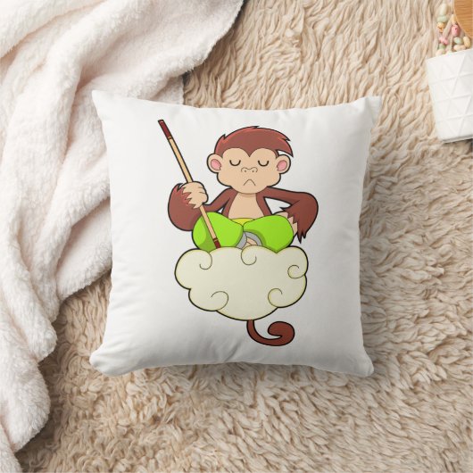 Monkey in Cross Leged on Clouds クッション (ブランケット)