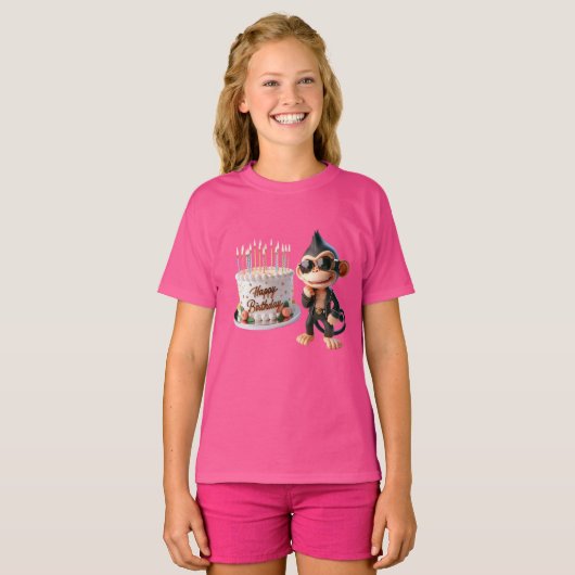  Monkey in Dark Glasses with a Big Cake, Happy Bir Tシャツ (正面フル)