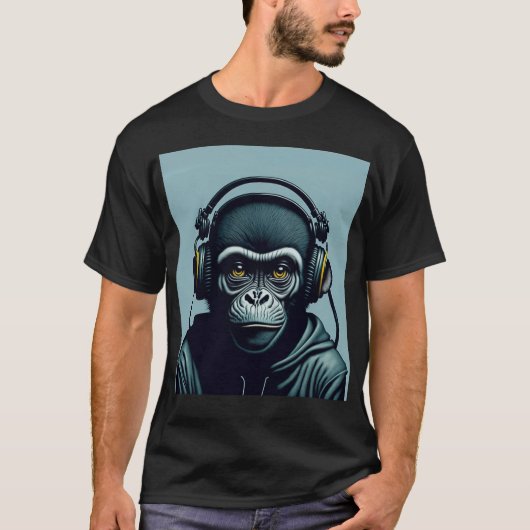 Monkey in Headphone Tシャツ (正面)