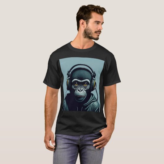 Monkey in Headphone Tシャツ (正面フル)