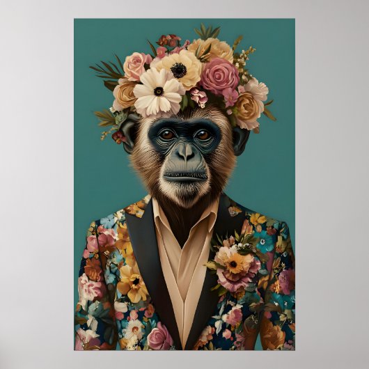 Monkey In Suit Poster, Monkey Portrait, Monkey Oil ポスター (正面)