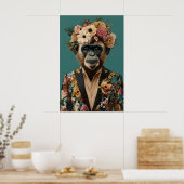 Monkey In Suit Poster, Monkey Portrait, Monkey Oil ポスター (キッチン)