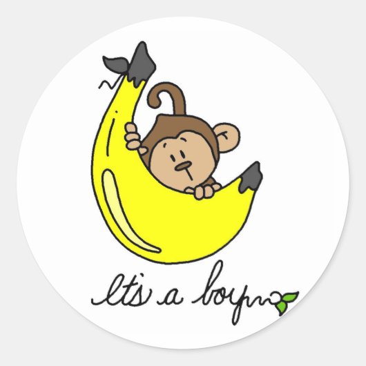 Monkey It's a Boy T-shirts and Gift ラウンドシール (正面)