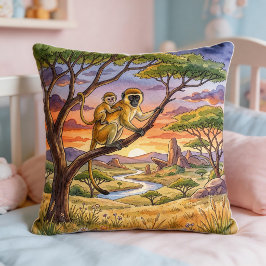 Monkey Mama And Baby Safari Animals  クッション