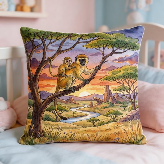 Monkey Mama And Baby Safari Animals  クッション