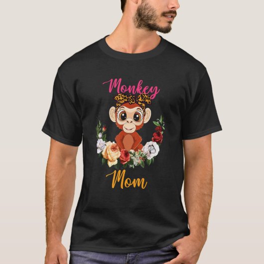 Monkey Mom Floral Monkey Bow Tie Lover Mother's Da Tシャツ (正面)