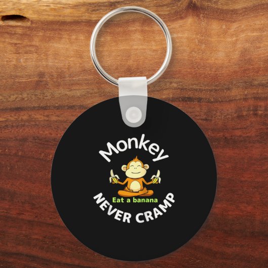 Monkey Never Cramp Eat A Banana Raglan Baseball Te キーホルダー (正面)