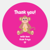 Monkey on Pink Sticker ラウンドシール (正面)