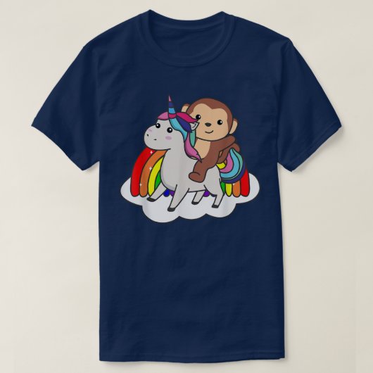 Monkey On Unicorn Rainbow Animals Sweet Monkey Uni Tシャツ (デザイン正面)