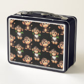 Monkey Pattern Design Black  メタルランチボックス (裏面)