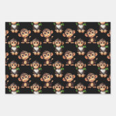 Monkey Pattern Design Black  ラッピングペーパーシート (正面)