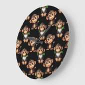 Monkey Pattern Design Black  ラージ壁時計 (傾斜)