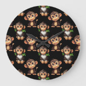 Monkey Pattern Design Black  ラージ壁時計 (正面)