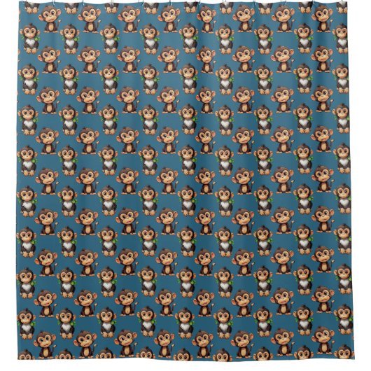 Monkey Pattern Design Blue  シャワーカーテン (正面)