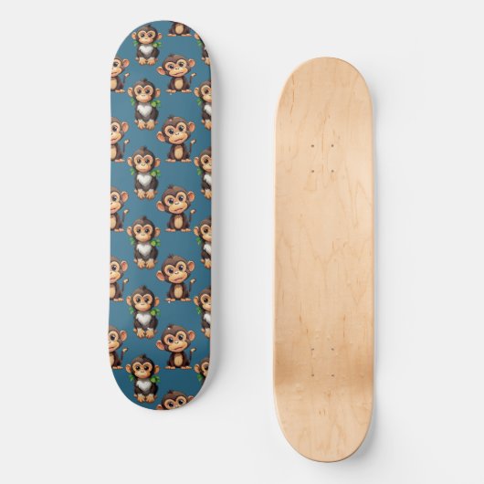 Monkey Pattern Design Blue  スケートボード (正面)
