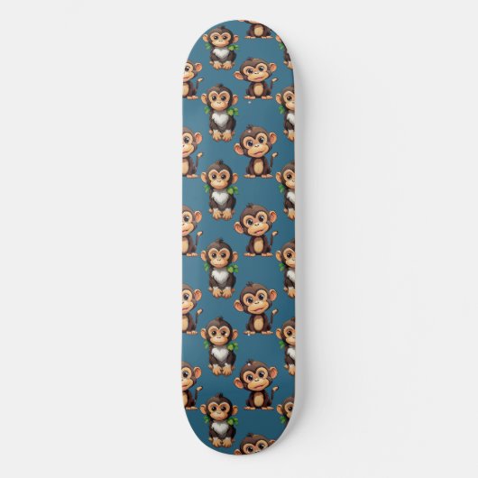 Monkey Pattern Design Blue  スケートボード (正面)