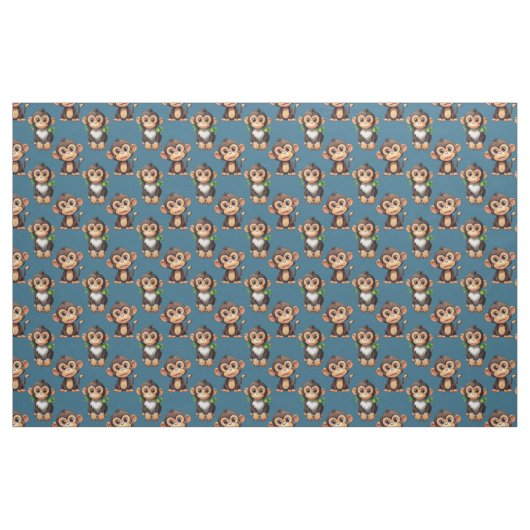 Monkey Pattern Design Blue  ファブリック (ファットクウォーター)
