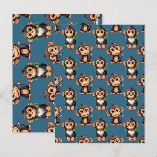 Monkey Pattern Design Blue  ポストカード (正面/裏面)