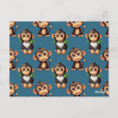 Monkey Pattern Design Blue  ポストカード (裏面)