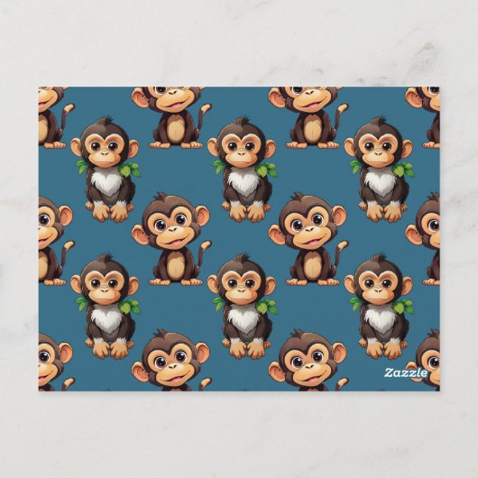 Monkey Pattern Design Blue  ポストカード (裏面)