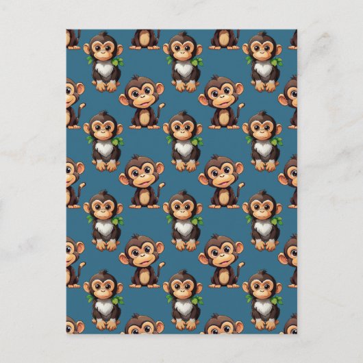 Monkey Pattern Design Blue  ポストカード (正面)