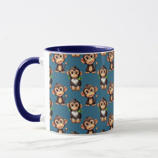 Monkey Pattern Design Blue  マグカップ (左)