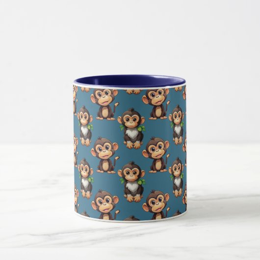 Monkey Pattern Design Blue  マグカップ (中央)