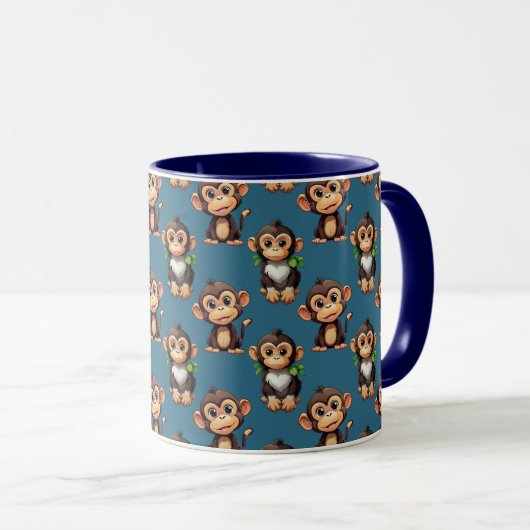 Monkey Pattern Design Blue  マグカップ (正面右)