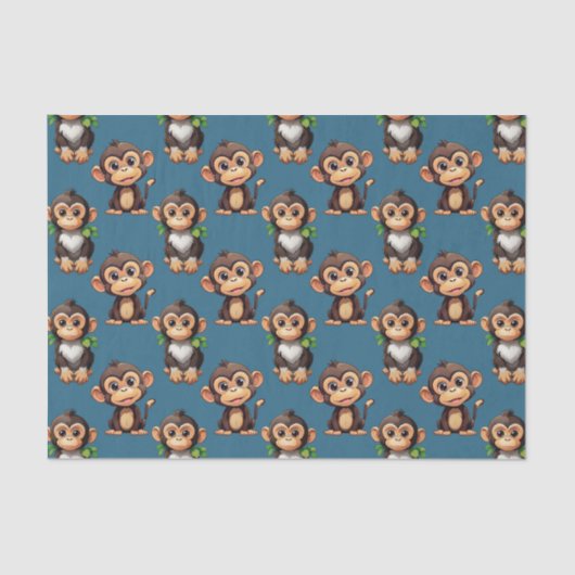 Monkey Pattern Design Blue  薄葉紙 (正面)
