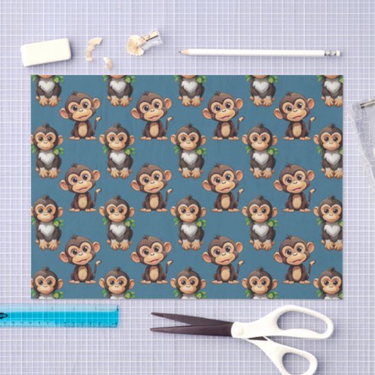 Monkey Pattern Design Blue  薄葉紙 (クラフト)