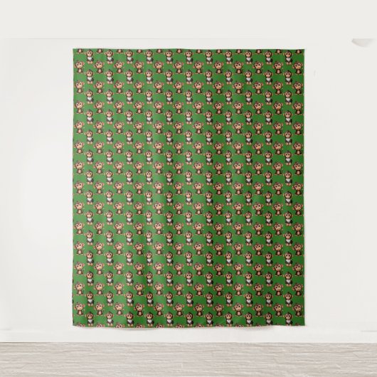 Monkey Pattern Design Green  タペストリー (正面)