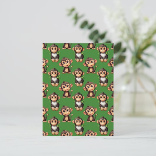 Monkey Pattern Design Green  ポストカード (スタンド正面)