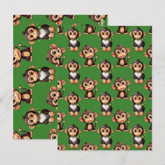 Monkey Pattern Design Green  ポストカード (正面/裏面)
