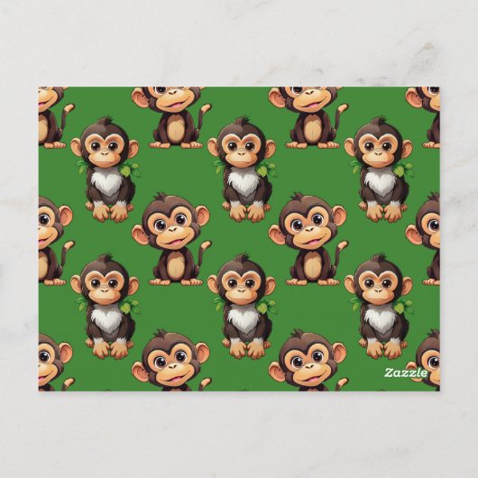 Monkey Pattern Design Green  ポストカード (裏面)