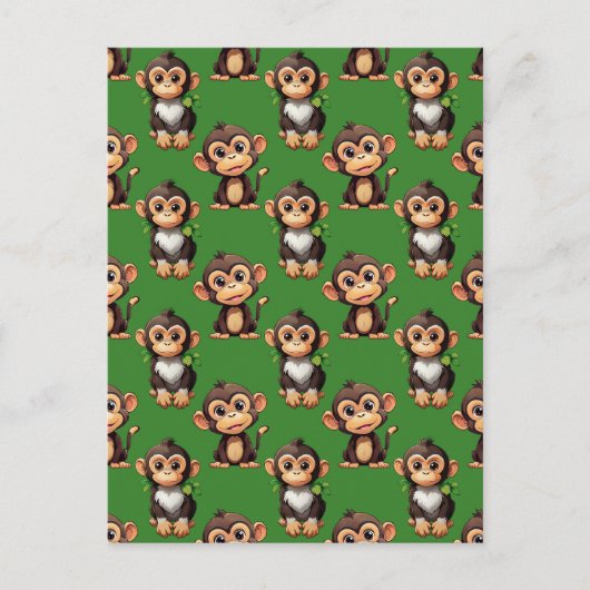 Monkey Pattern Design Green  ポストカード (正面)