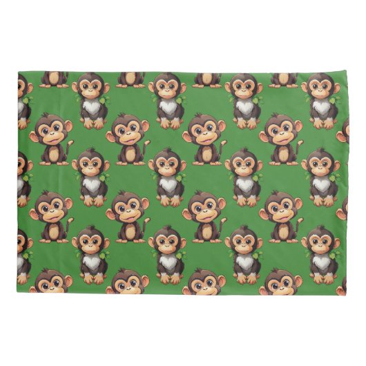 Monkey Pattern Design Green  枕カバー (裏面)