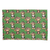 Monkey Pattern Design Green  枕カバー (正面)