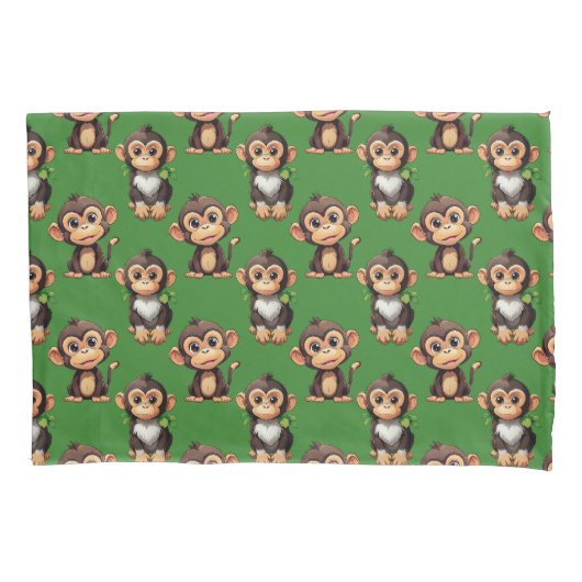 Monkey Pattern Design Green  枕カバー (正面)