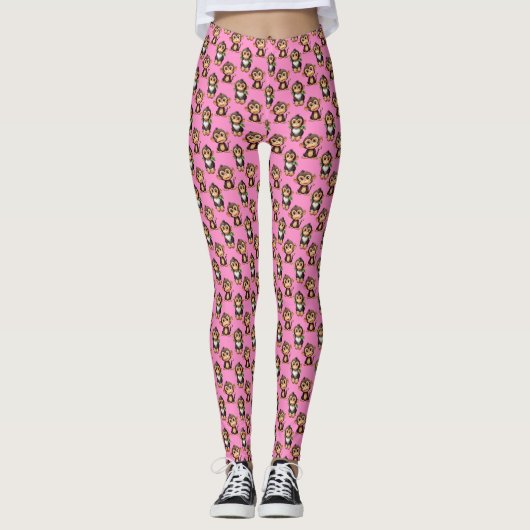 Monkey Pattern Design Pink  レギンス (正面)
