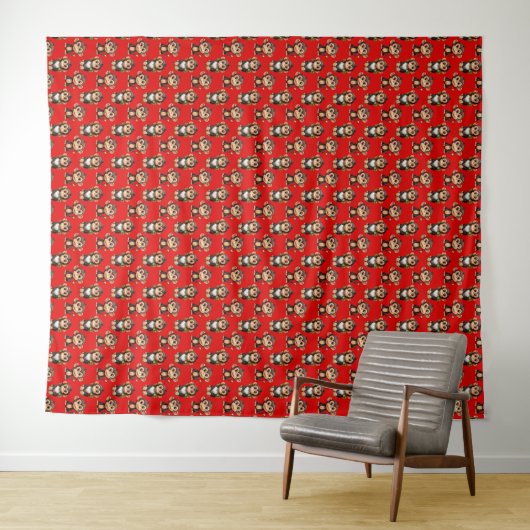 Monkey Pattern Design Red タペストリー (インサイチュ(横))