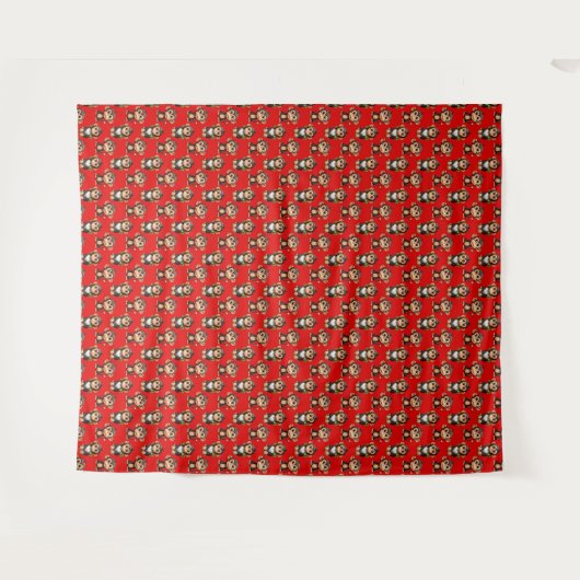 Monkey Pattern Design Red タペストリー (正面(横))