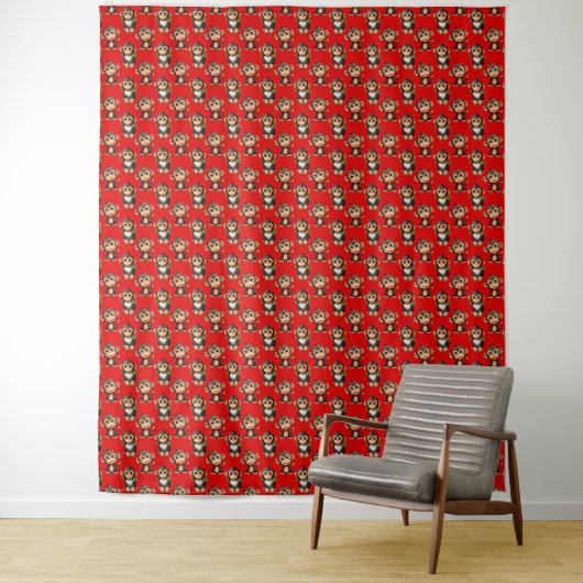 Monkey Pattern Design Red タペストリー (インサイチュ)