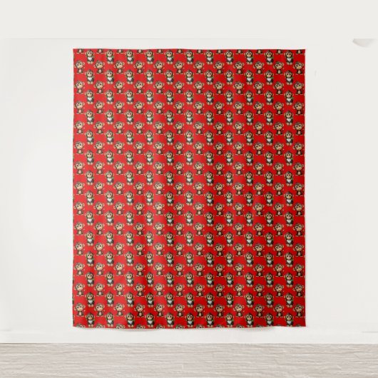 Monkey Pattern Design Red タペストリー (正面)